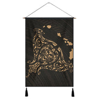 Hawaiian Map Manta Ray Gold Polynesian Hanging Poster - AH Hanging Poster Cotton And Linen - Polynesian Pride