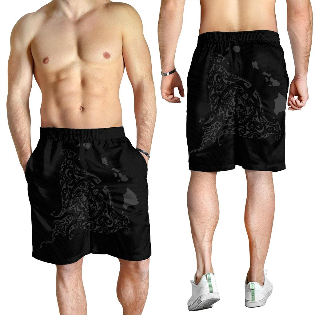 Hawaiian Map Manta Ray Gray Polynesian Men's Shorts - AH - Polynesian Pride