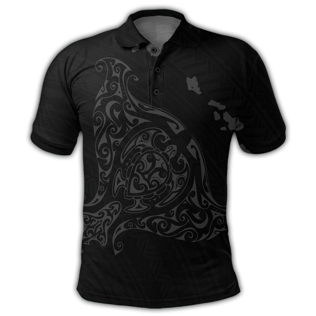 Hawaiian Map Manta Ray Gray Polynesian Polo Shirt - Polynesian Pride