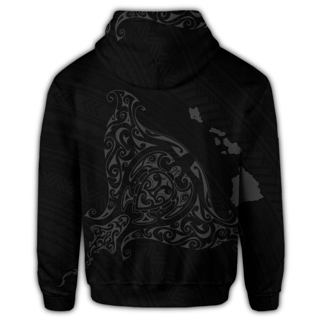 Hawaiian Map Manta Ray Gray Polynesian Zip Hoodie - Polynesian Pride