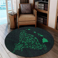 Hawaiian Map Manta Ray Green Polynesian Round Carpet - AH - Polynesian Pride