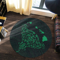 Hawaiian Map Manta Ray Green Polynesian Round Carpet - AH - Polynesian Pride