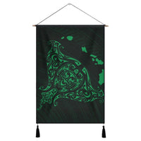 Hawaiian Map Manta Ray Green Polynesian Hanging Poster - AH Hanging Poster Cotton And Linen - Polynesian Pride