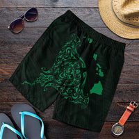 Hawaiian Map Manta Ray Green Polynesian Men's Shorts - AH Art - Polynesian Pride