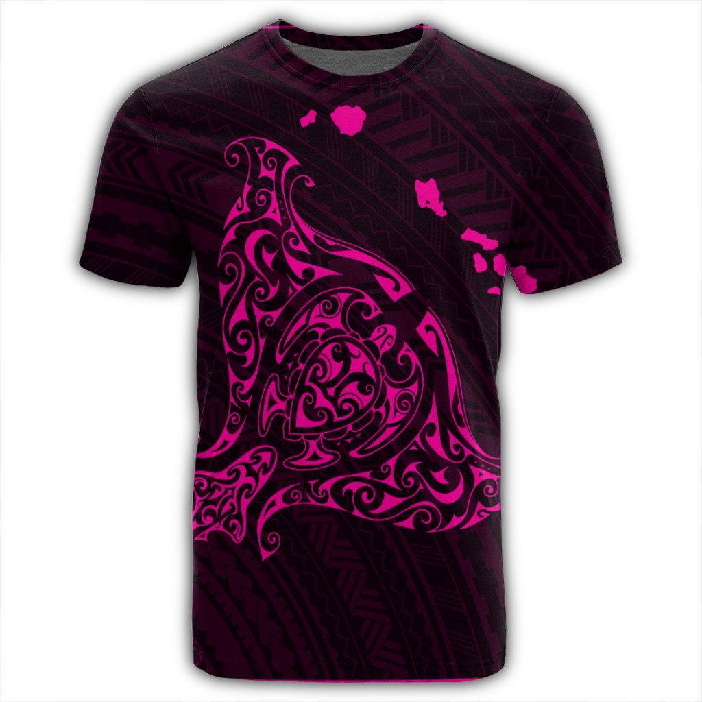 Hawaiian Map Manta Ray Pink Polynesian T Shirt - Polynesian Pride
