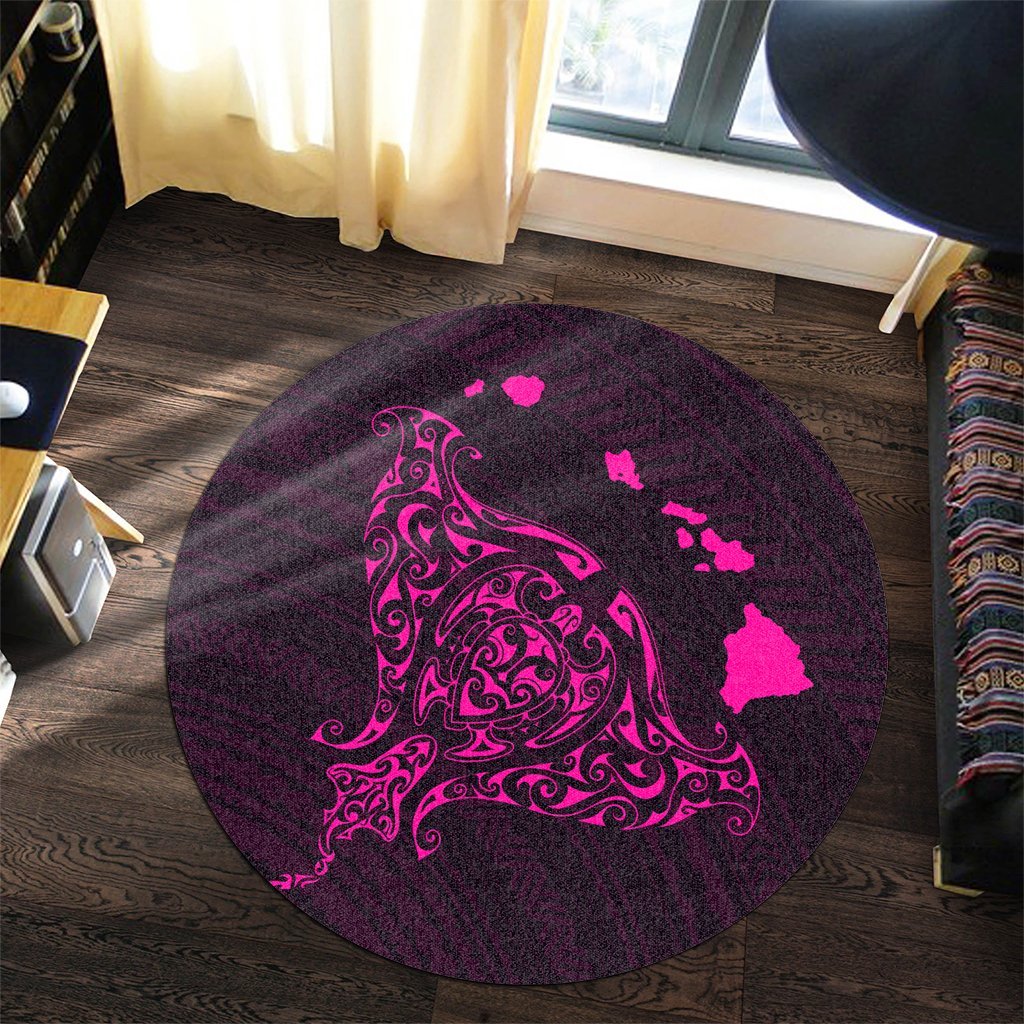 Hawaiian Map Manta Ray Pink Polynesian Round Carpet - AH - Polynesian Pride