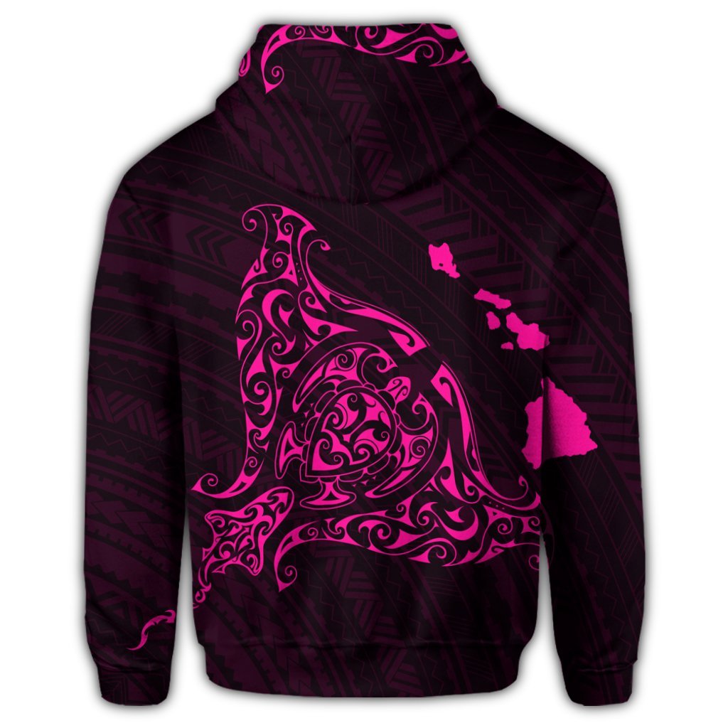 Hawaiian Map Manta Ray Pink Polynesian Zip Hoodie - Polynesian Pride