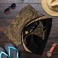 Hawaiian Map Manta Ray Polynesian Men's Shorts - Gold - AH Art - Polynesian Pride