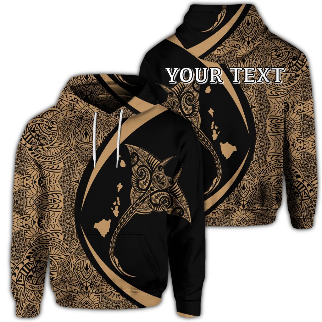 Custom Hawaiian Map Manta Ray Polynesian Hoodie Gold Unisex Art - Polynesian Pride