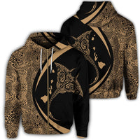Hawaiian Map Manta Ray Polynesian Zip Hoodie Gold Unisex Art - Polynesian Pride