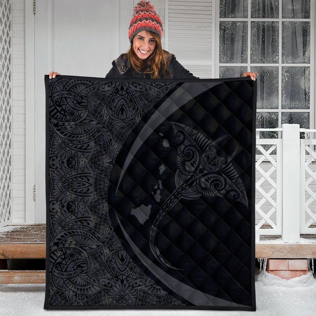 Hawaiian Map Manta Ray Polynesian Premium Quilts - Gray - Circle Style - AH - Polynesian Pride