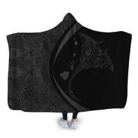 Hawaiian Map Manta Ray Polynesian Hooded Blanket - Gray - Circle Style - AH Hooded Blanket White - Polynesian Pride