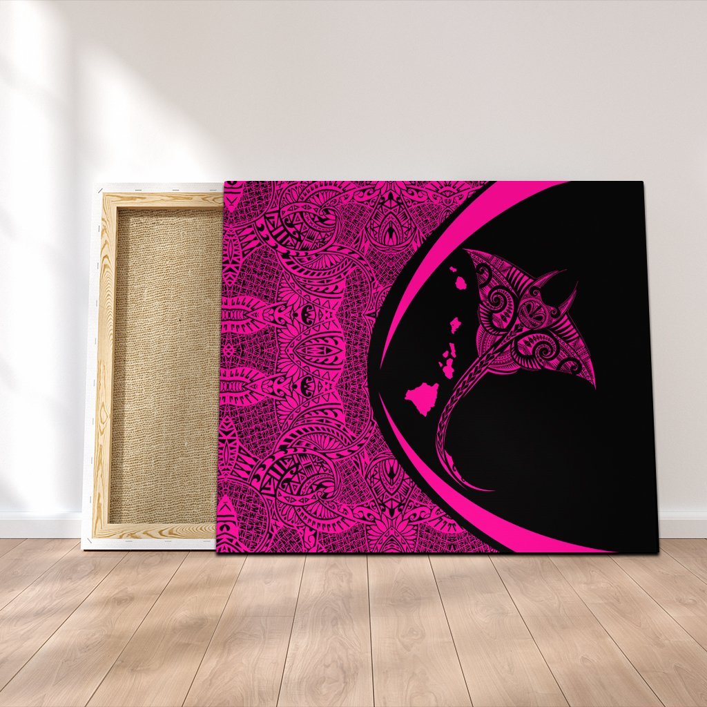 Hawaiian Map Manta Ray Polynesian Canvas - Pink - AH Canvas Poly-cotton - Polynesian Pride