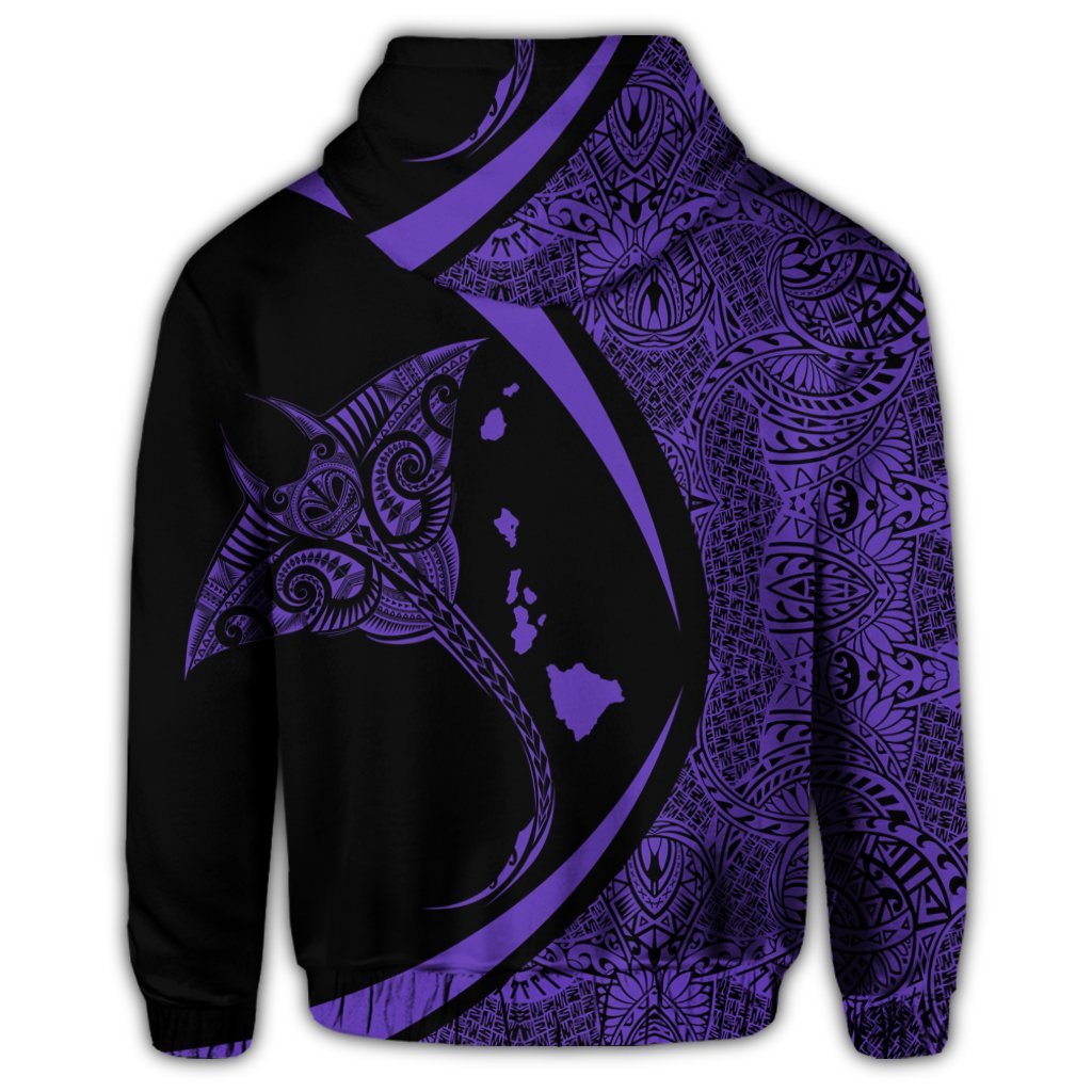 Hawaiian Map Manta Ray Polynesian Zip Hoodie Purple Circle Style - Polynesian Pride