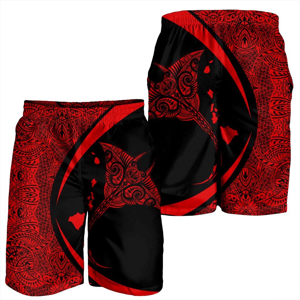 Hawaiian Map Manta Ray Polynesian Men's Shorts - Red - AH - Polynesian Pride
