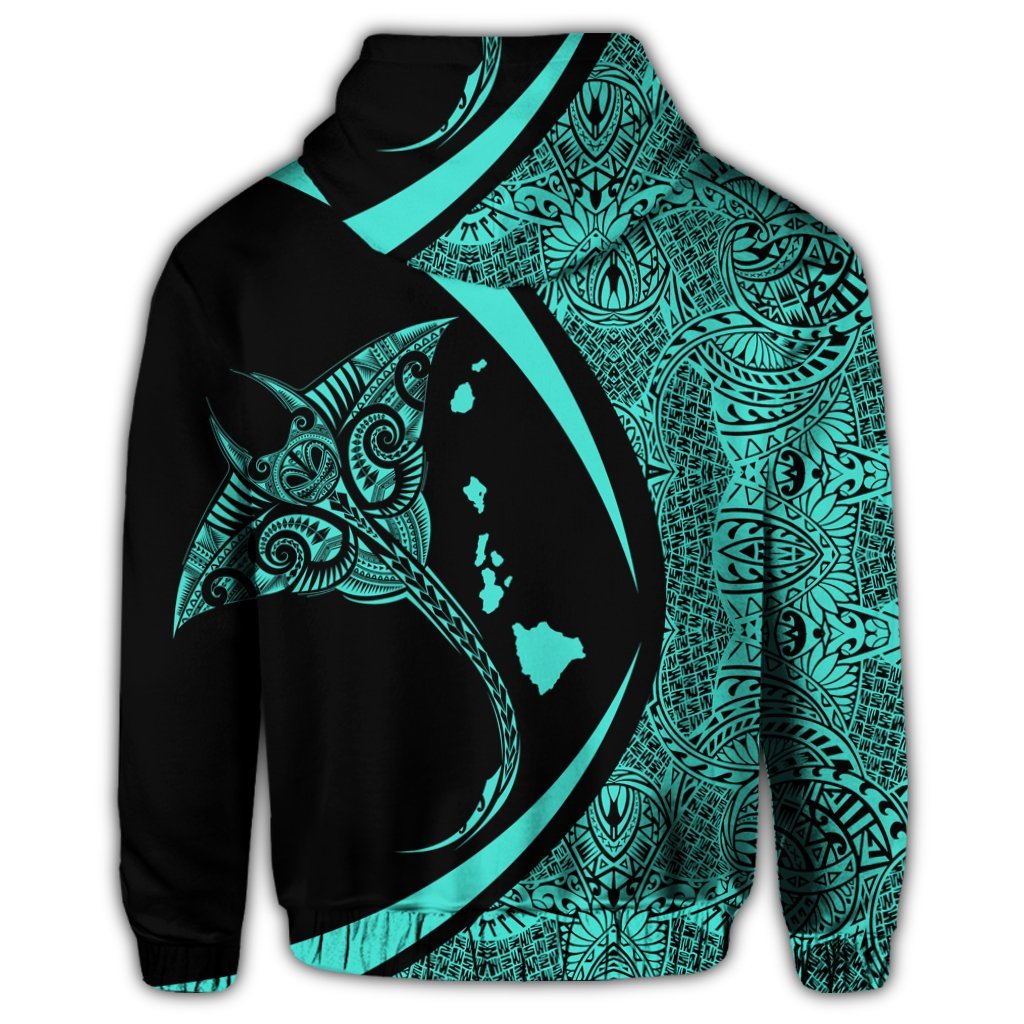 Hawaiian Map Manta Ray Polynesian Hoodie Turquoise Circle Style - Polynesian Pride