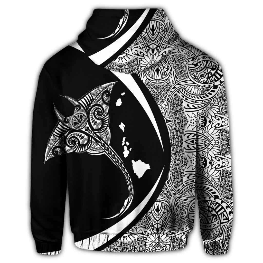 Hawaiian Map Manta Ray Polynesian Zip Hoodie White Circle Style - Polynesian Pride