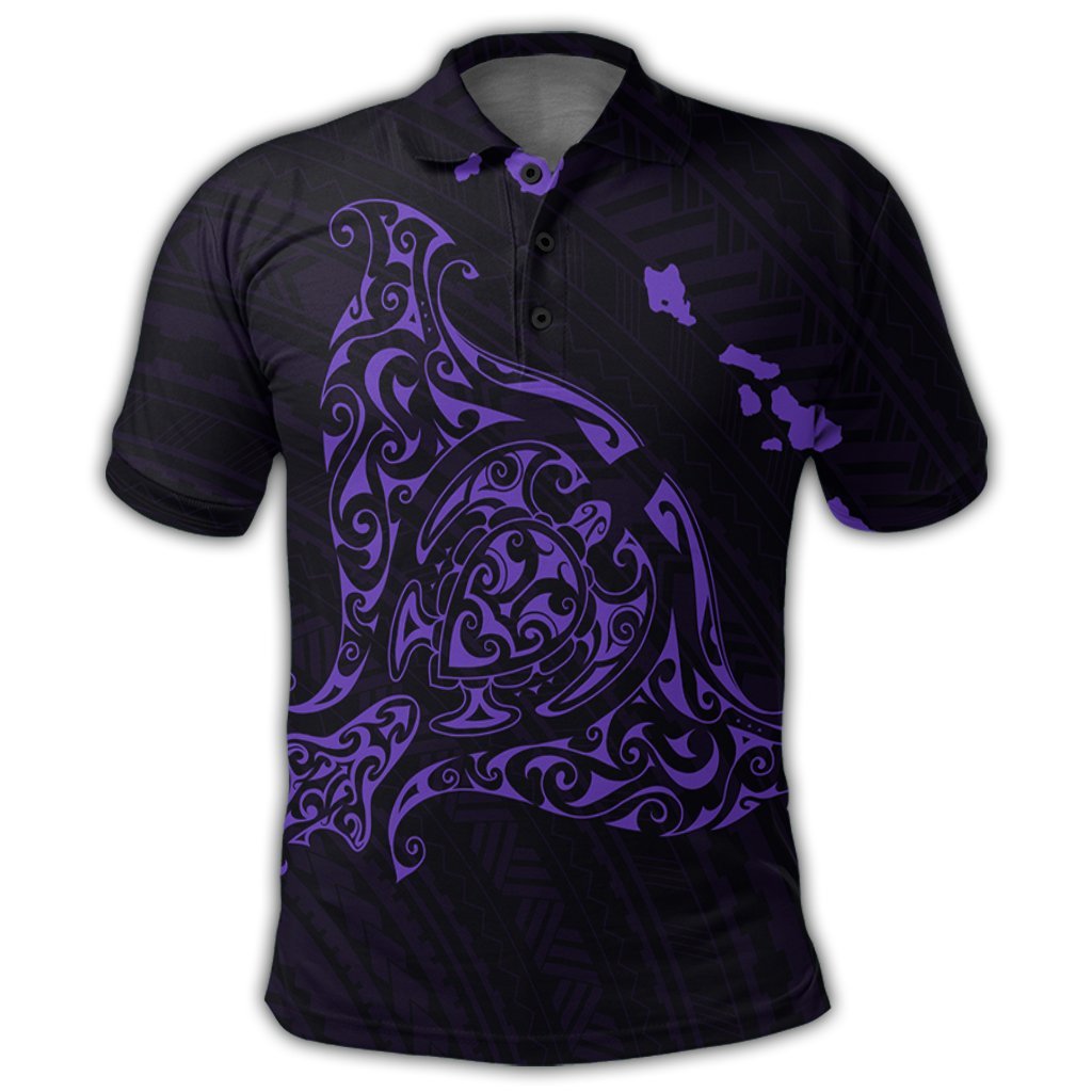 Hawaiian Map Manta Ray Purple Polynesian Polo Shirt - Polynesian Pride