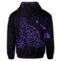 Hawaiian Map Manta Ray Purple Polynesian Zip Hoodie - Polynesian Pride