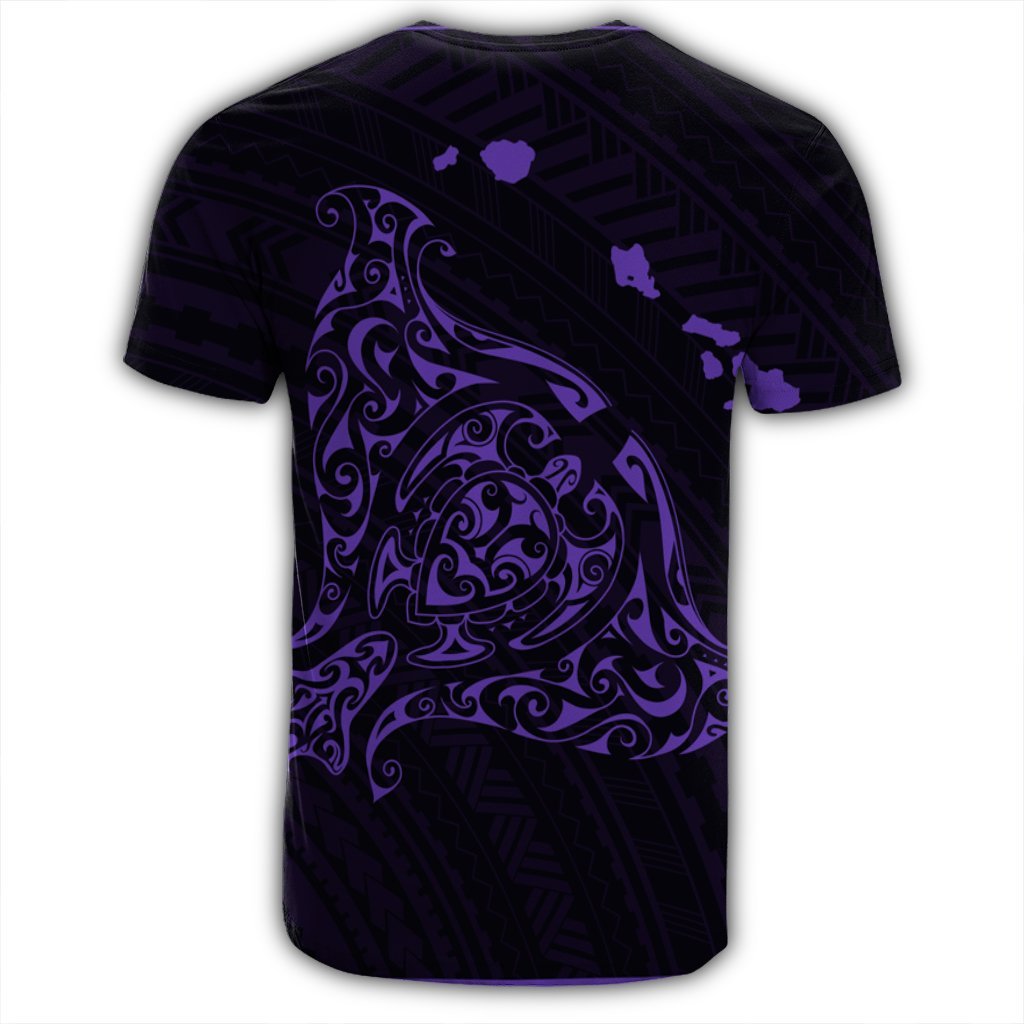 Hawaiian Map Manta Ray Purple Polynesian T Shirt - Polynesian Pride