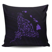 Hawaiian Map Manta Ray Purple Polynesian Pillow Covers - AH Pillow Covers Black - Polynesian Pride