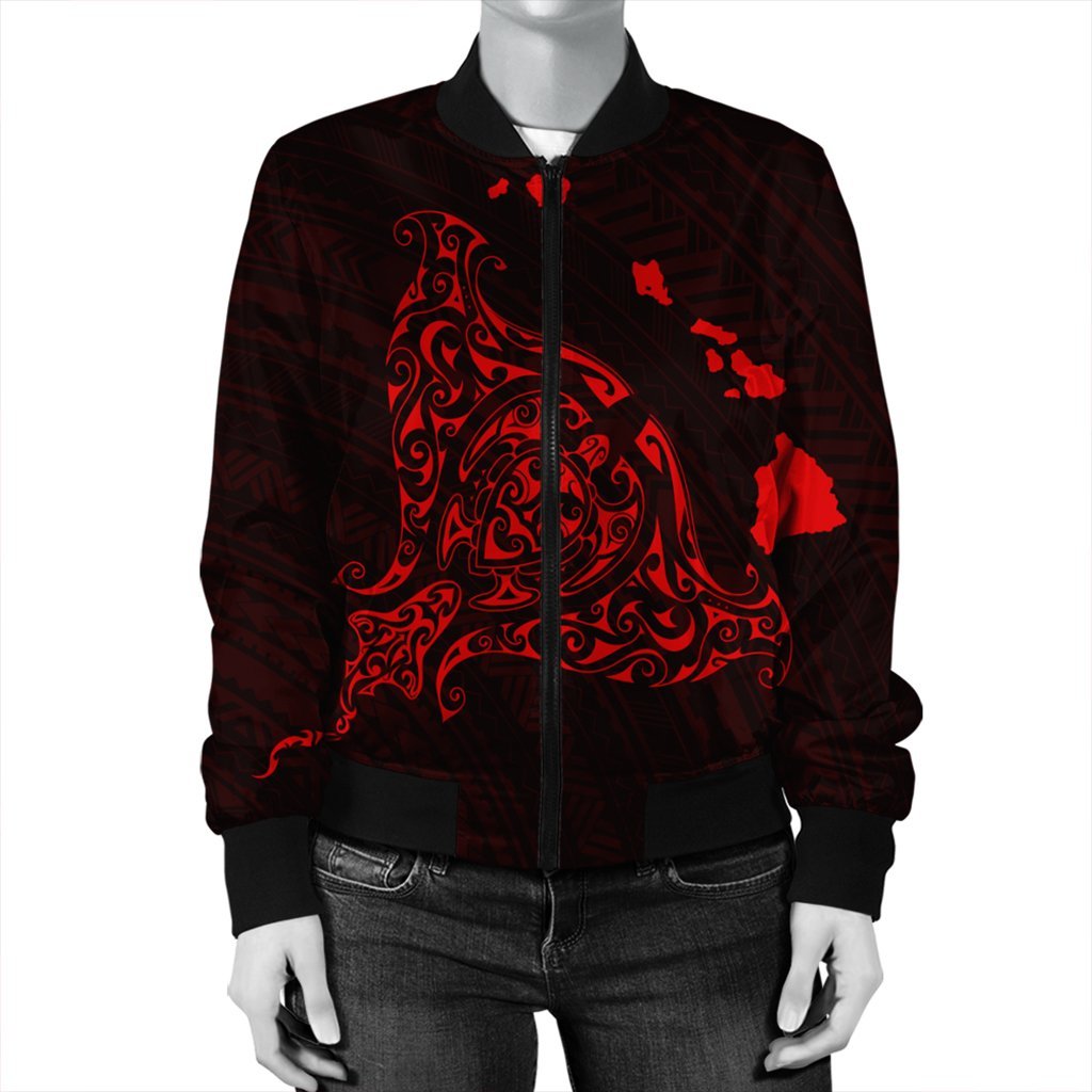 Hawaiian Map Manta Ray Red Polynesian Bomber Jacket - AH - Polynesian Pride