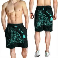 Hawaiian Map Manta Ray Turquoise Polynesian Men's Shorts - AH - Polynesian Pride