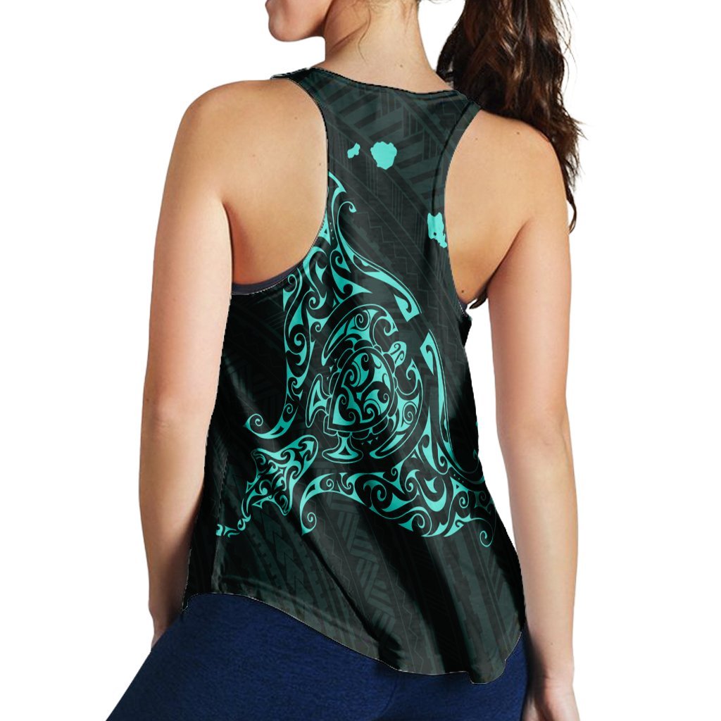 Hawaiian Map Manta Ray Turquoise Polynesian Racerback Tank - AH - Polynesian Pride