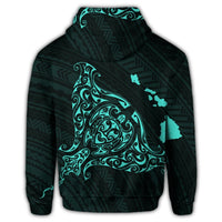 Hawaiian Map Manta Ray Turquoise Polynesian Zip Hoodie - Polynesian Pride