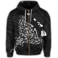 Hawaiian Map Manta Ray White Polynesian Zip Hoodie - Polynesian Pride
