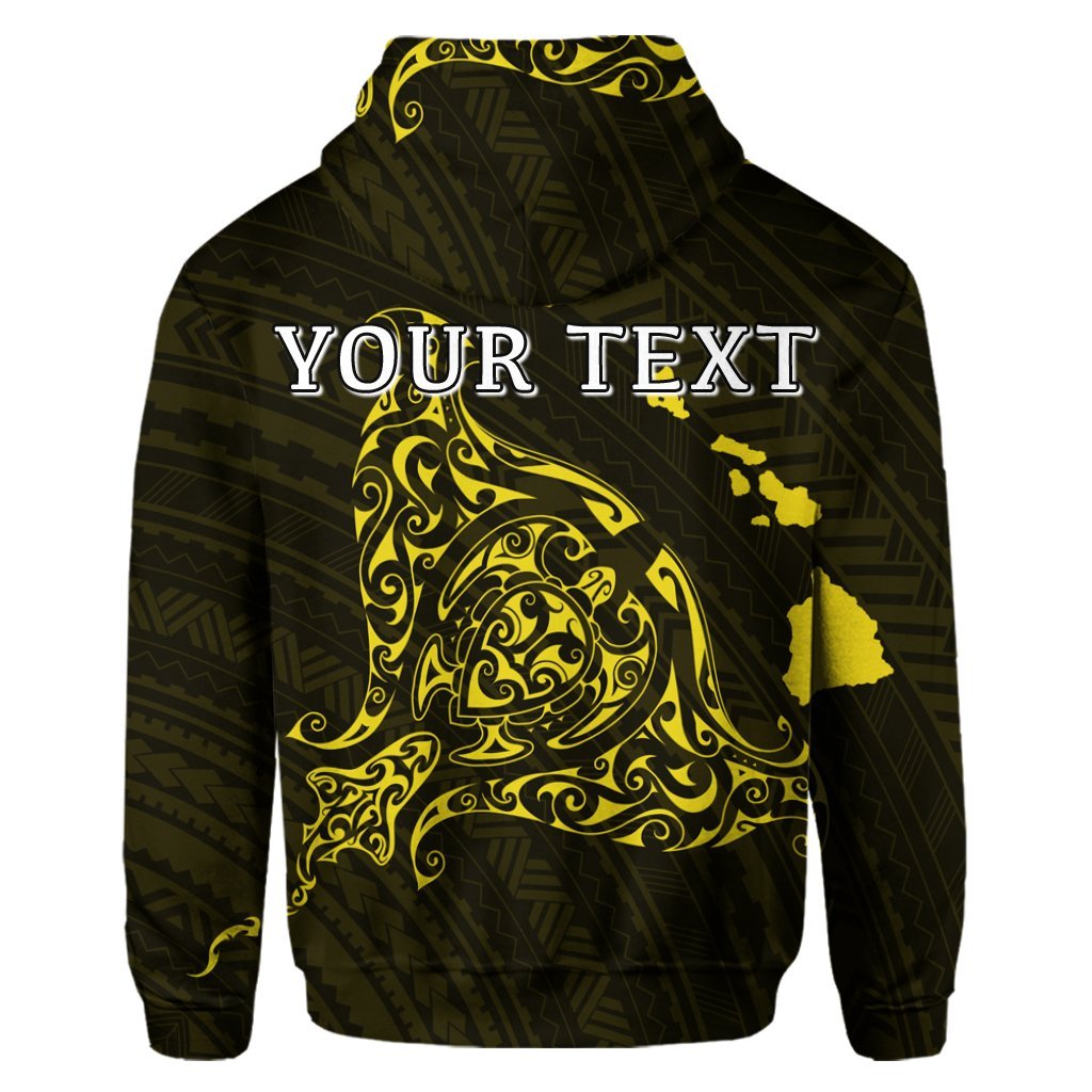 Custom Hawaiian Map Manta Ray Yellow Polynesian Hoodie - Polynesian Pride