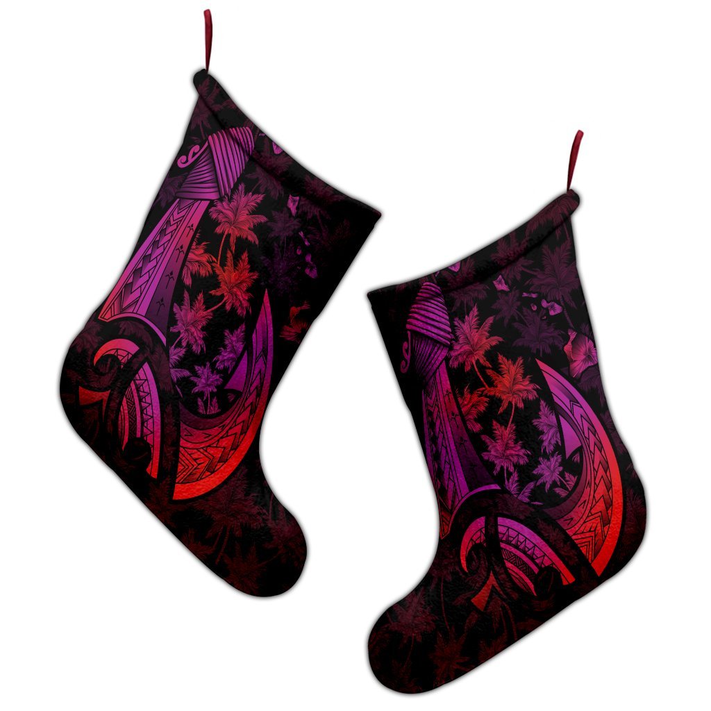 Hawaiian Map Palm Trees Fish Hook Polynesian Christmas Stocking Colorful Red - AH - Polynesian Pride
