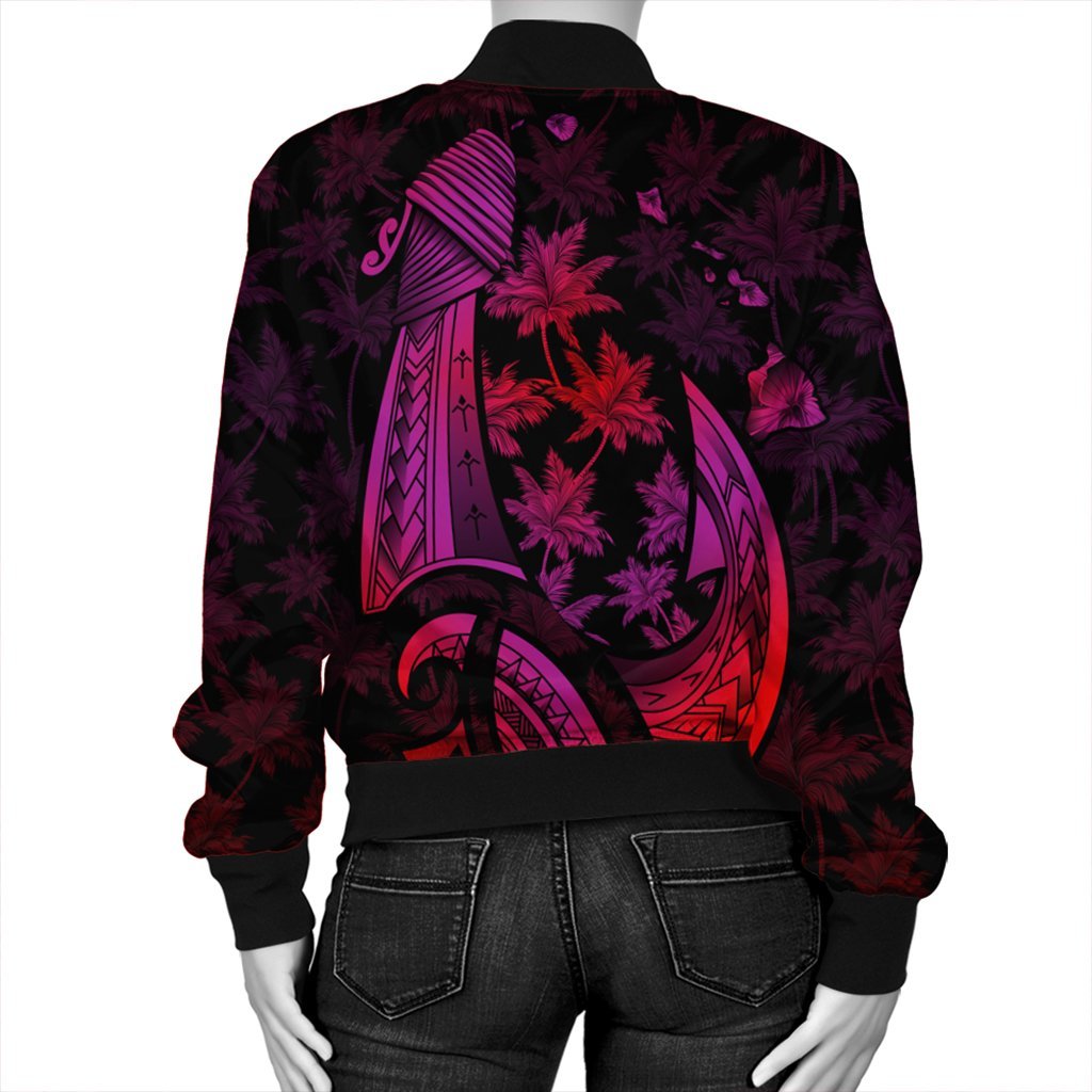 Hawaiian Map Palm Trees Fish Hook Polynesian Bomber Jacket Colorful Red - AH - Polynesian Pride