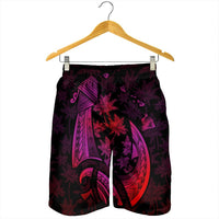 Hawaiian Map Palm Trees Fish Hook Polynesian Men's Shorts Colorful Red - AH - Polynesian Pride