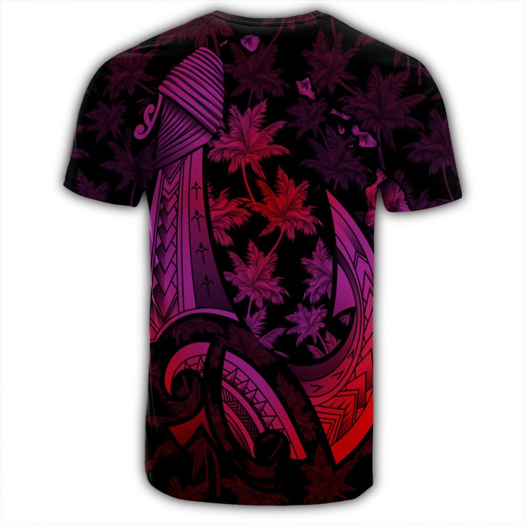 Hawaiian Map Palm Trees Fish Hook Polynesian T Shirt Colorful Red - Polynesian Pride