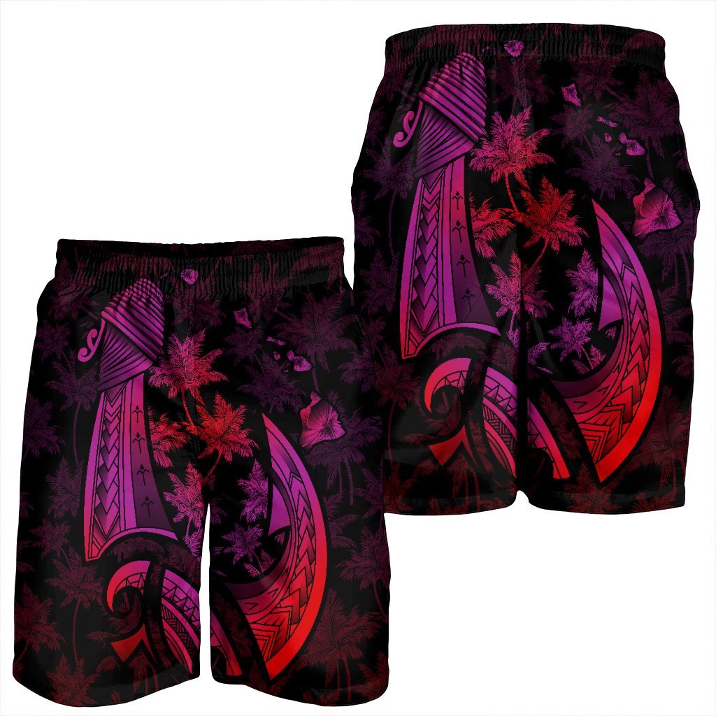 Hawaiian Map Palm Trees Fish Hook Polynesian Men's Shorts Colorful Red - AH - Polynesian Pride