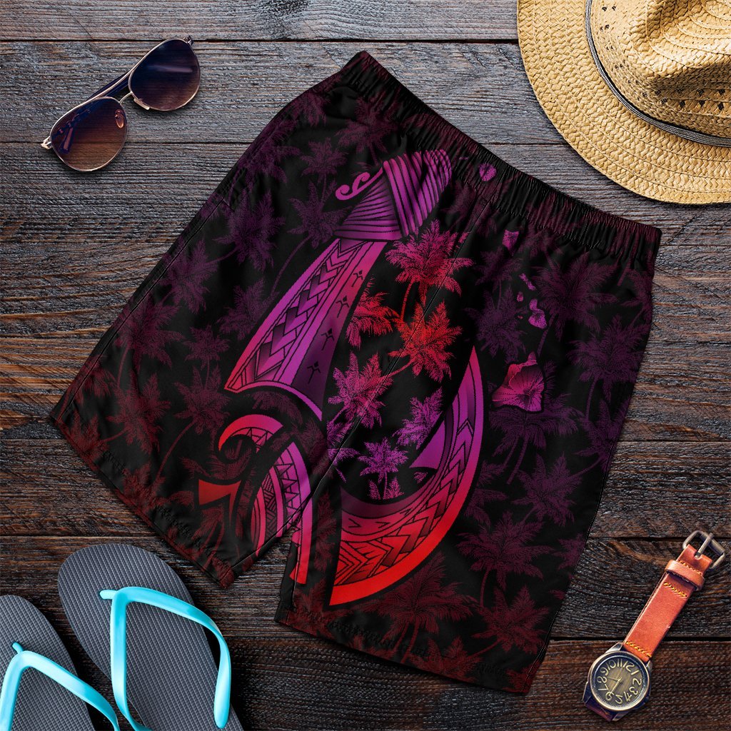 Hawaiian Map Palm Trees Fish Hook Polynesian Men's Shorts Colorful Red - AH Art - Polynesian Pride