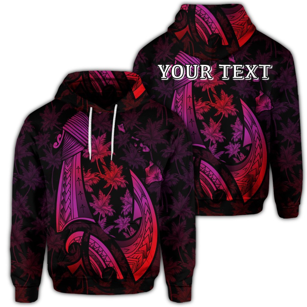 Custom Hawaiian Map Palm Trees Fish Hook Polynesian Hoodie Colorful Red Unisex Art - Polynesian Pride