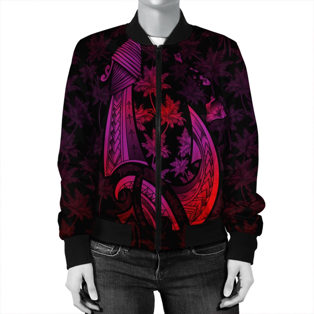 Hawaiian Map Palm Trees Fish Hook Polynesian Bomber Jacket Colorful Red - AH - Polynesian Pride