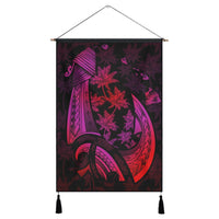 Hawaiian Map Palm Trees Fish Hook Polynesian Hanging Poster Colorful Red - AH Hanging Poster Cotton And Linen - Polynesian Pride