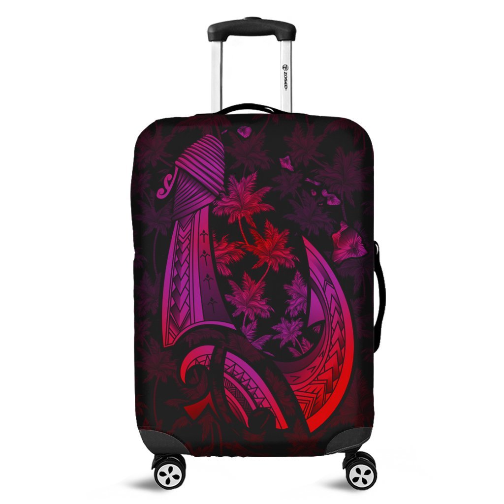 Hawaiian Map Palm Trees Fish Hook Polynesian Luggage Covers Colorful Red - AH Black - Polynesian Pride