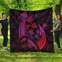 Hawaiian Map Palm Trees Fish Hook Polynesian Premium Quilts Colorful Red - AH Black - Polynesian Pride