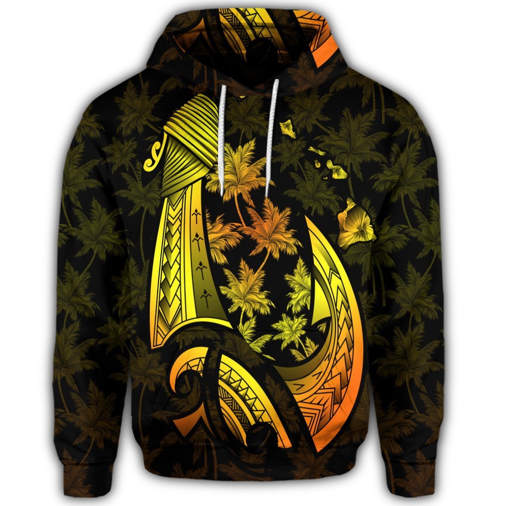 Hawaiian Map Palm Trees Fish Hook Polynesian Hoodie Colorful Yellow - Polynesian Pride