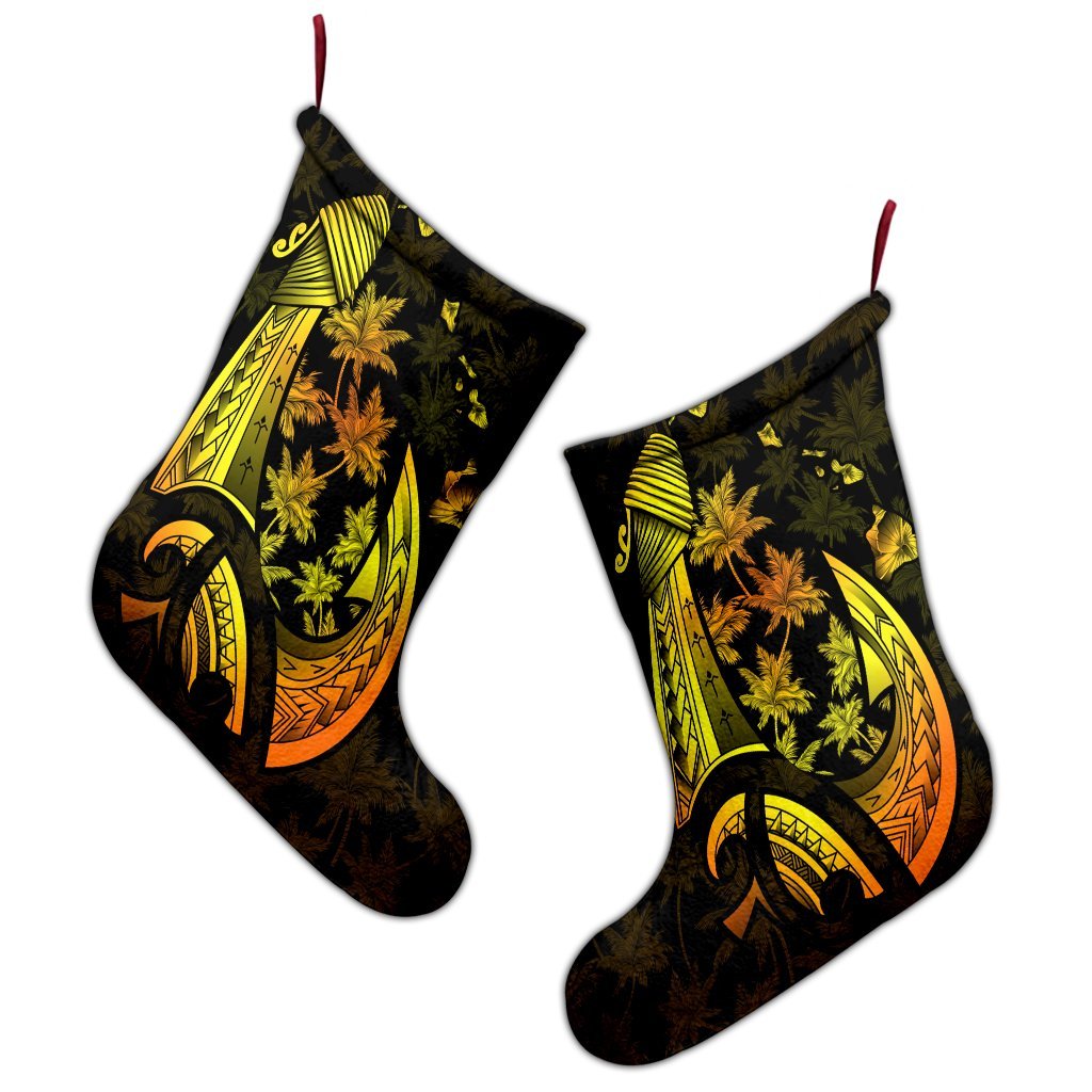 Hawaiian Map Palm Trees Fish Hook Polynesian Christmas Stocking Colorful Yellow - AH - Polynesian Pride