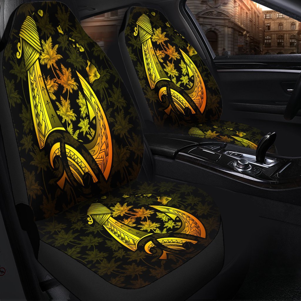 Hawaiian Map Palm Trees Fish Hook Polynesian Car Seat Covers Colorful Yellow - AH - Polynesian Pride