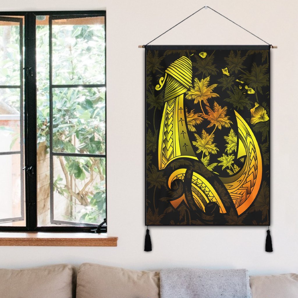 Hawaiian Map Palm Trees Fish Hook Polynesian Hanging Poster Colorful Yellow - AH - Polynesian Pride