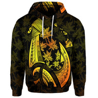Custom Hawaiian Map Palm Trees Fish Hook Polynesian Hoodie Colorful Yellow - Polynesian Pride