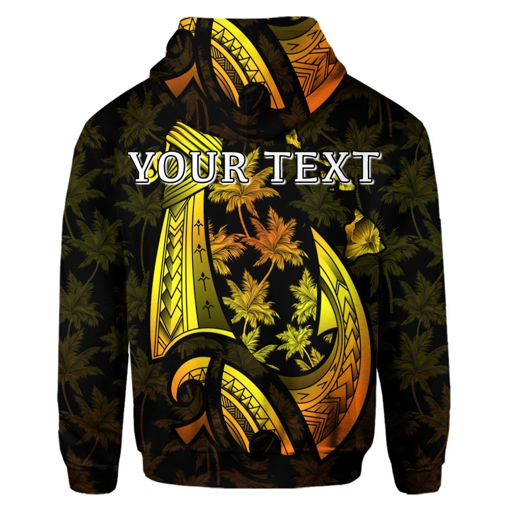 Custom Hawaiian Map Palm Trees Fish Hook Polynesian Hoodie Colorful Yellow - Polynesian Pride