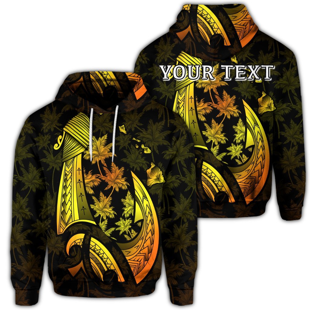 Custom Hawaiian Map Palm Trees Fish Hook Polynesian Hoodie Colorful Yellow Unisex Art - Polynesian Pride
