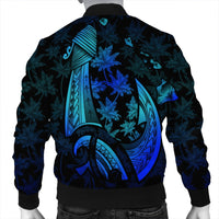 Hawaiian Map Palm Trees Fish Hook Polynesian Quilt Bomber Jacket Colorful Blue - AH - Polynesian Pride